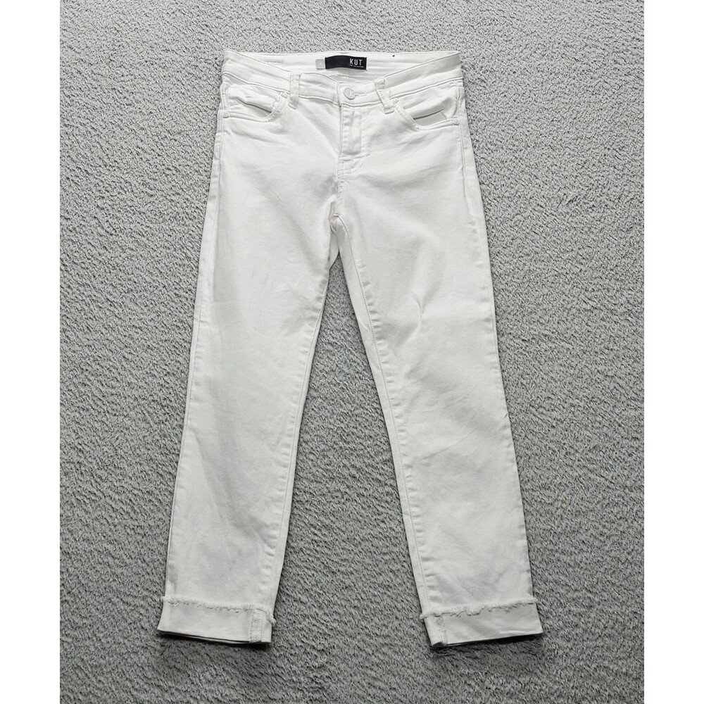 ​KUT From The Kloth Amy Crop Straight Leg White Jeans Size 0 Raw Hem Stretch